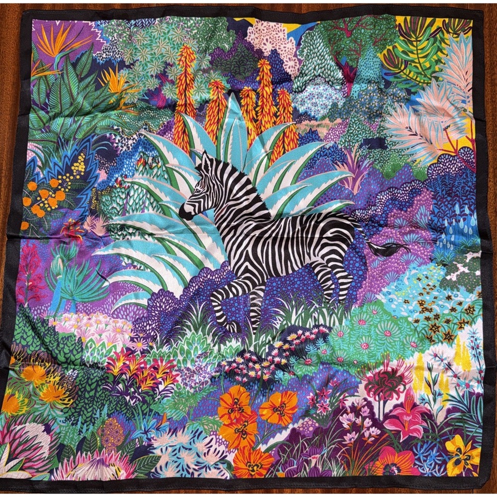 Vibrant Zebra Garden Silk Scarf - Multicolor